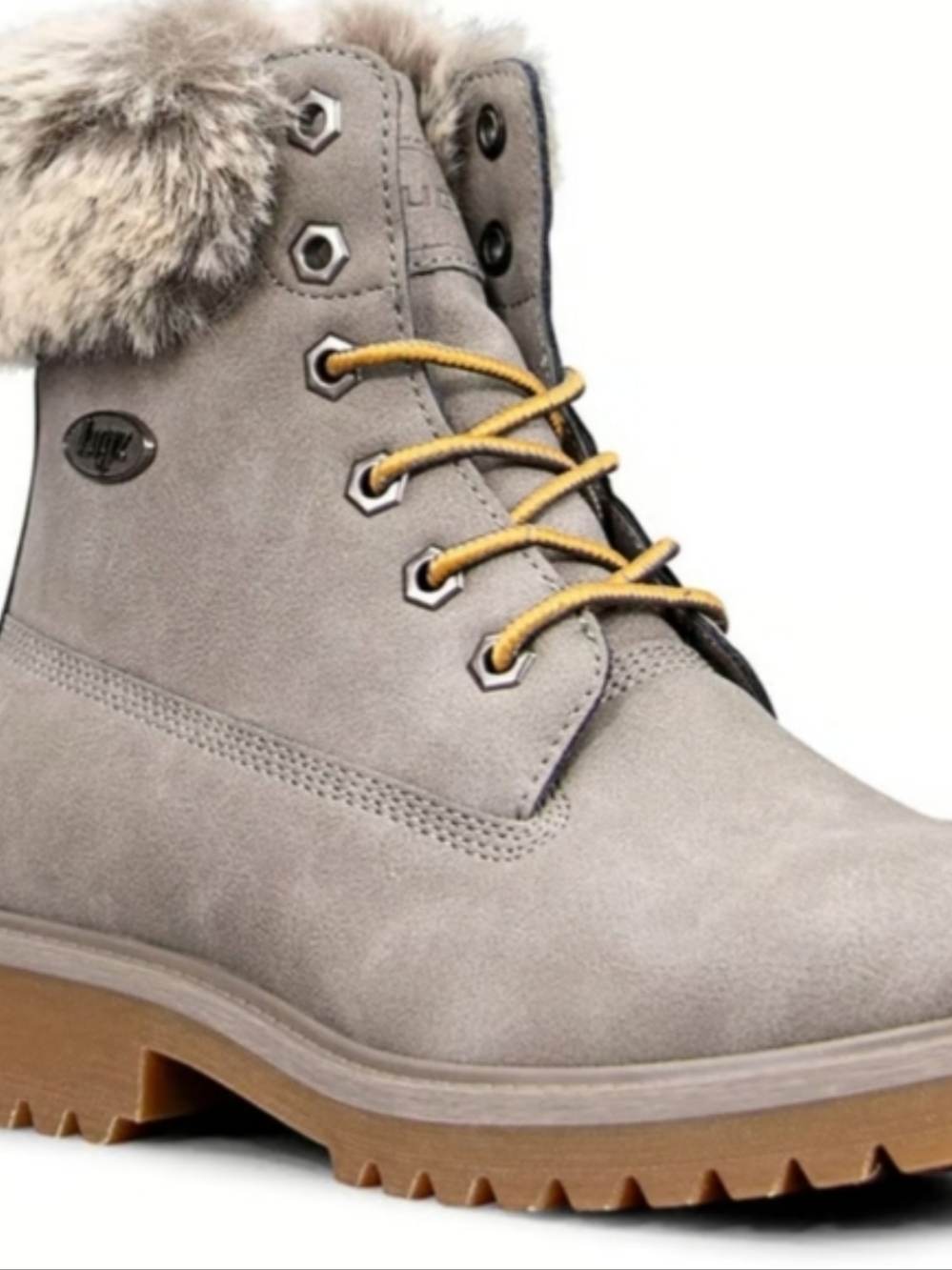 CLEARANCE Lugz Gray Suede Lace-Up Faux-Fur Collar Boot with Tan Laces